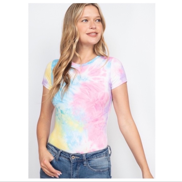 Private Label Tops - (27)New Tie Dye Women's Short Sleeve Bodysuit